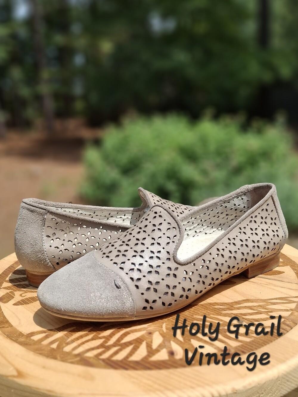 Regarde Le Ciel Grey Shimmer Suede And Preforated Leather Slip On Flats Size 10